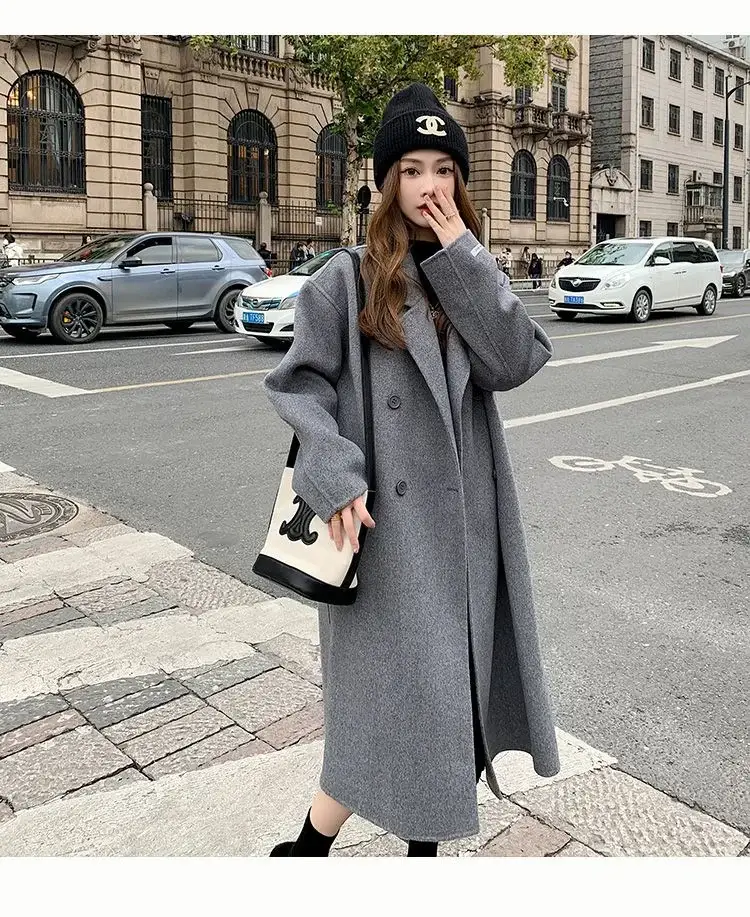Women Woolen Coat Black Long Sleeve Mid-Length Korean Style — feature 17