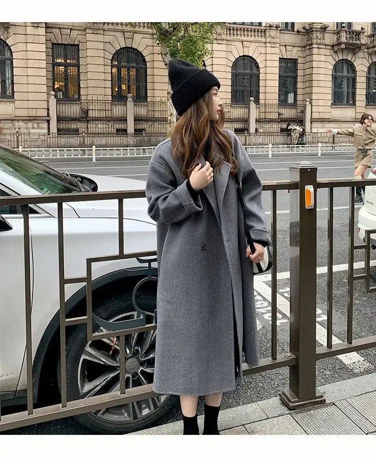Women Woolen Coat Black Long Sleeve Mid-Length Korean Style — feature 18