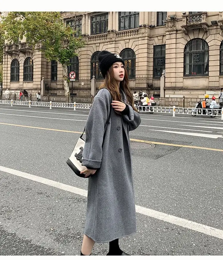 Women Woolen Coat Black Long Sleeve Mid-Length Korean Style — feature 19