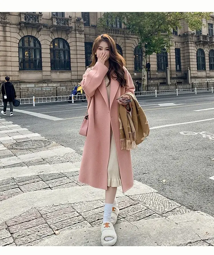 Women Woolen Coat Black Long Sleeve Mid-Length Korean Style — feature 2
