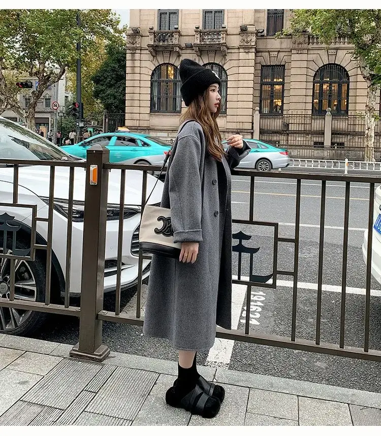 Women Woolen Coat Black Long Sleeve Mid-Length Korean Style — feature 21