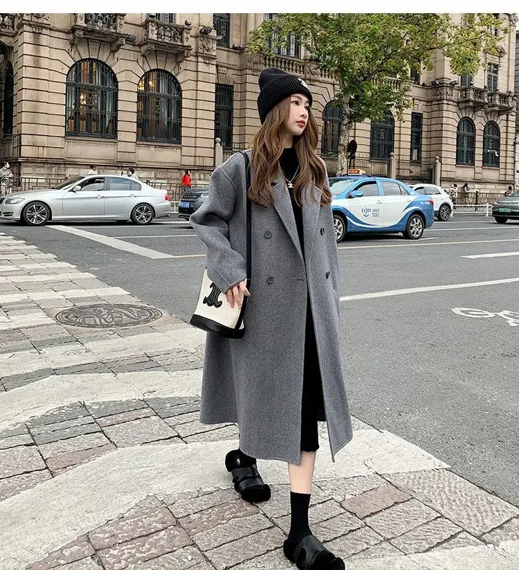 Women Woolen Coat Black Long Sleeve Mid-Length Korean Style — feature 22