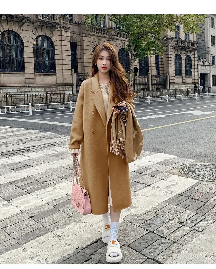 Women Woolen Coat Black Long Sleeve Mid-Length Korean Style — feature 23