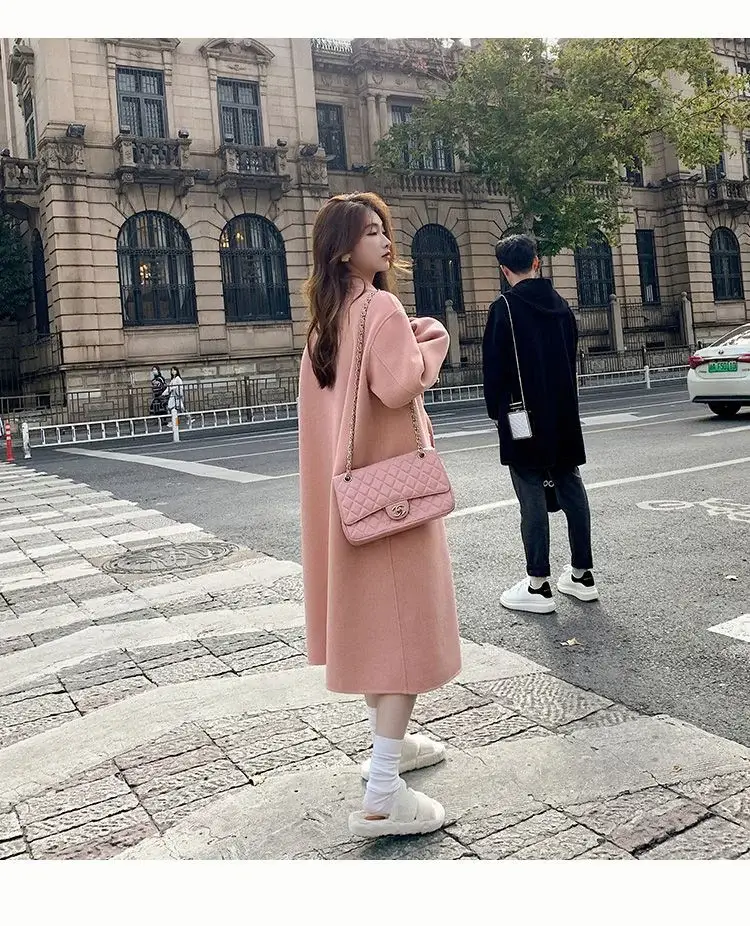 Women Woolen Coat Black Long Sleeve Mid-Length Korean Style — feature 3