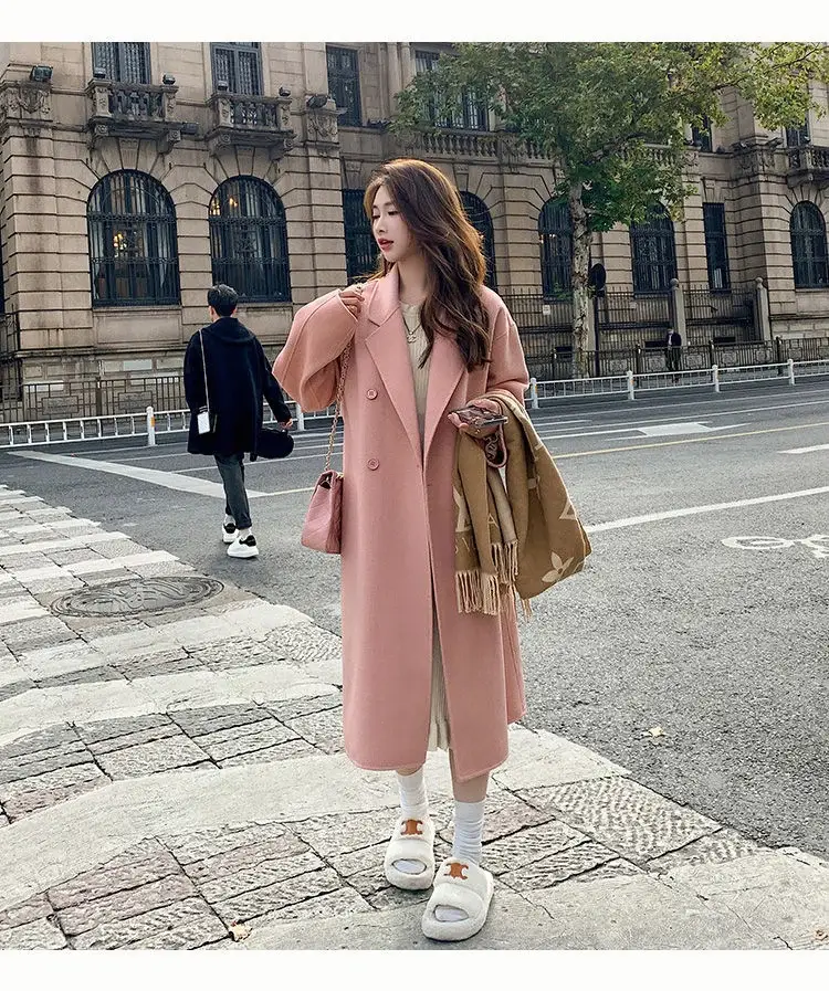 Women Woolen Coat Black Long Sleeve Mid-Length Korean Style — feature 4