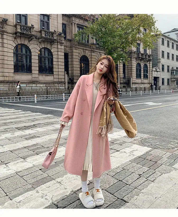 Women Woolen Coat Black Long Sleeve Mid-Length Korean Style — feature 5