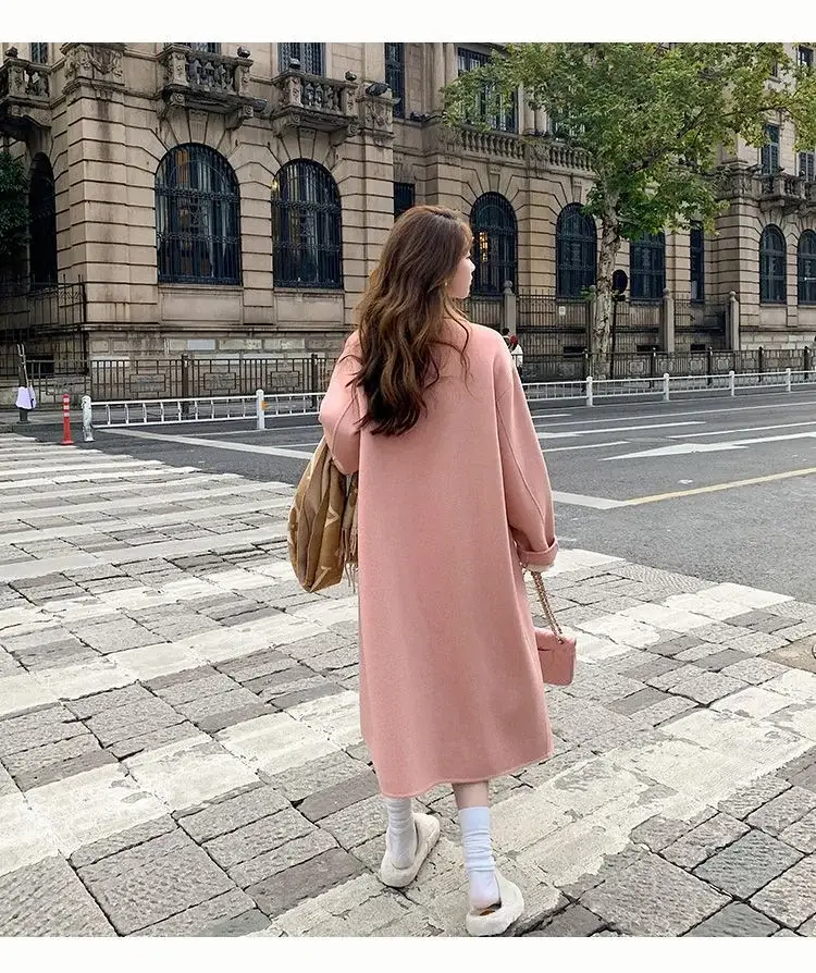 Women Woolen Coat Black Long Sleeve Mid-Length Korean Style — feature 6