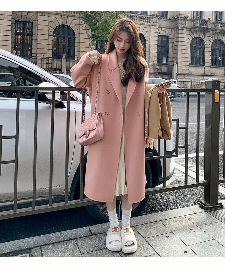 Women Woolen Coat Black Long Sleeve Mid-Length Korean Style — feature 7