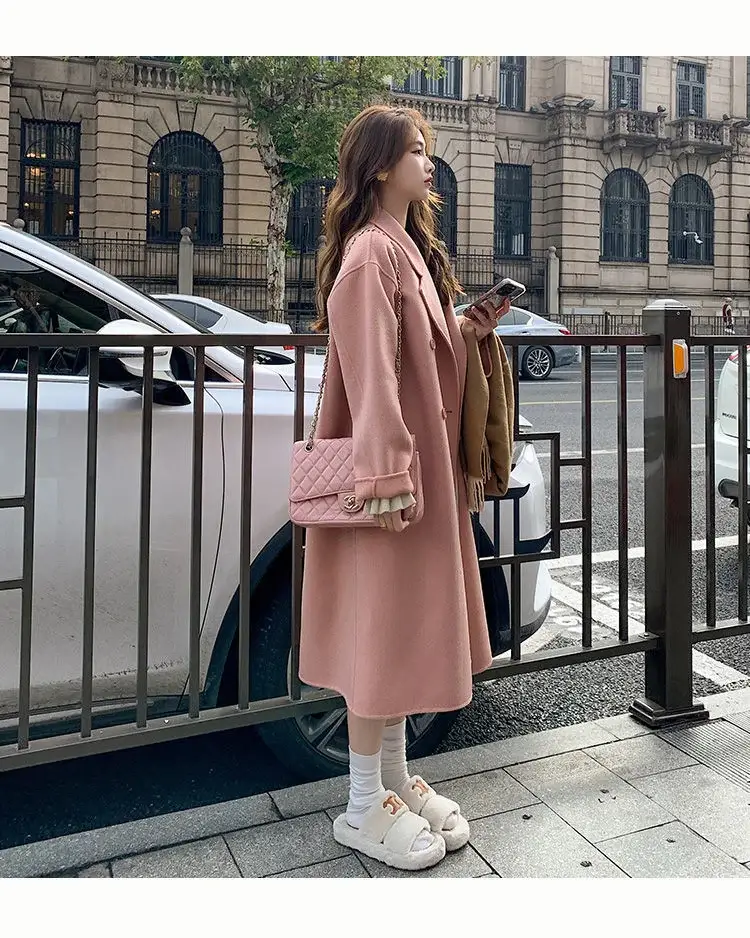 Women Woolen Coat Black Long Sleeve Mid-Length Korean Style — feature 8