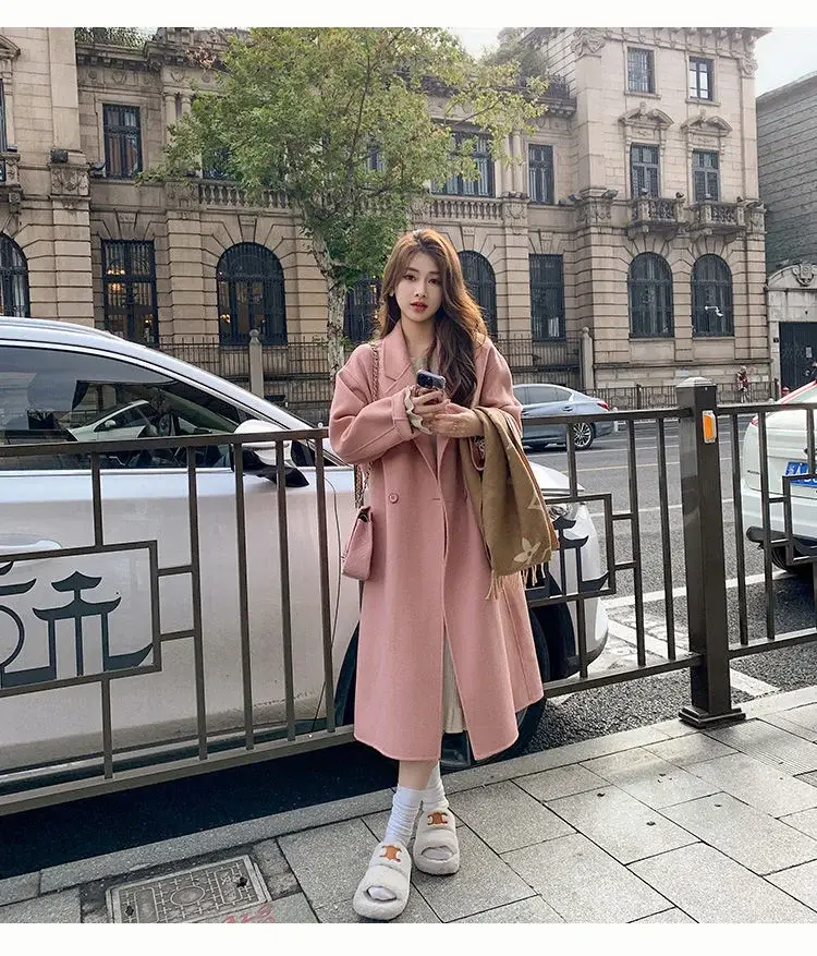 Women Woolen Coat Black Long Sleeve Mid-Length Korean Style — feature 9