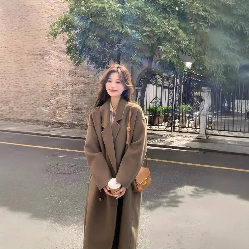 Women Woolen Coat Black Long Sleeve Mid-Length Korean Style - Image 6