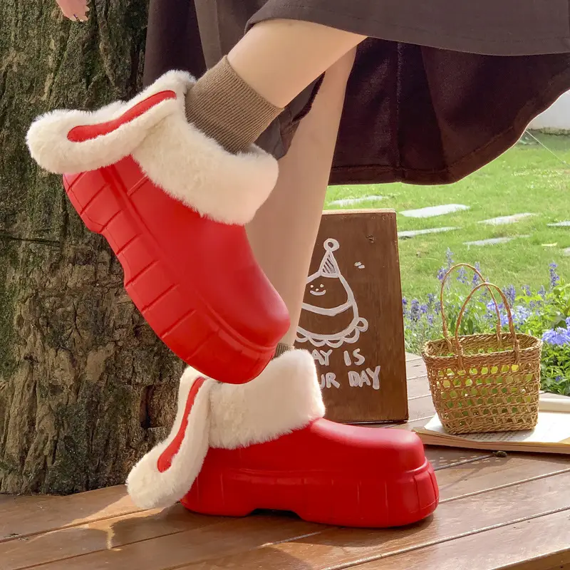 Cute rabbit ears removable and washable cotton-padded shoes women's autumn and winter fleece-lined warm waterproof windproof all-inclusive heel confinement shoes overshoes - Image 6