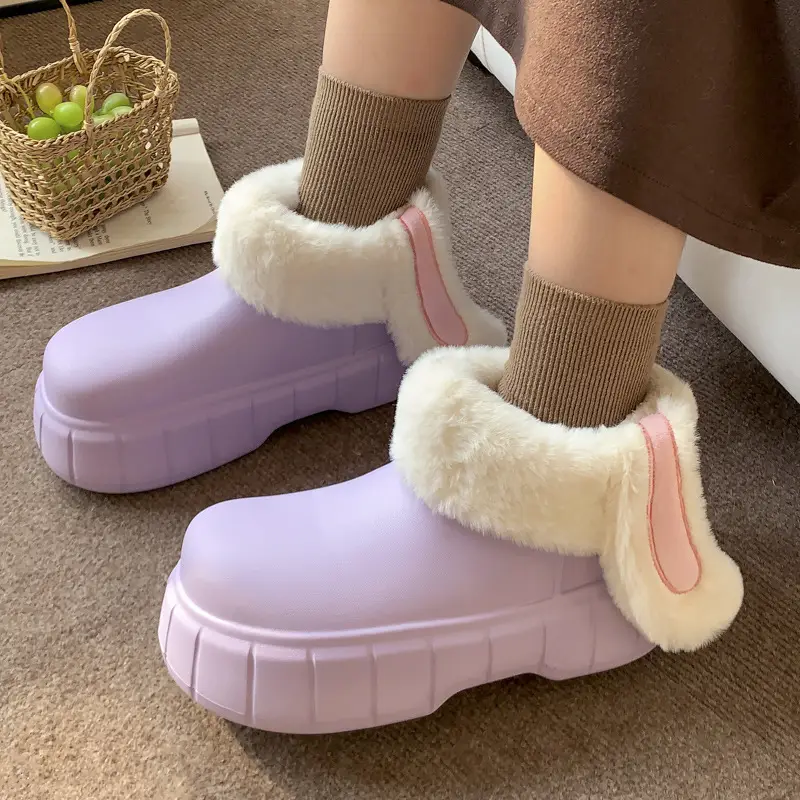 Cute rabbit ears removable and washable cotton-padded shoes women's autumn and winter fleece-lined warm waterproof windproof all-inclusive heel confinement shoes overshoes - Image 8