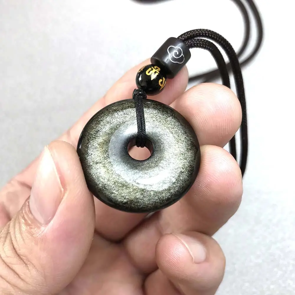 Natural Obsidian Safety Buckle Pendant Gold Obsidian Wood Variable Stone Pendant Foreign Trade Explosions Necklace Gem Pendant - Image 6
