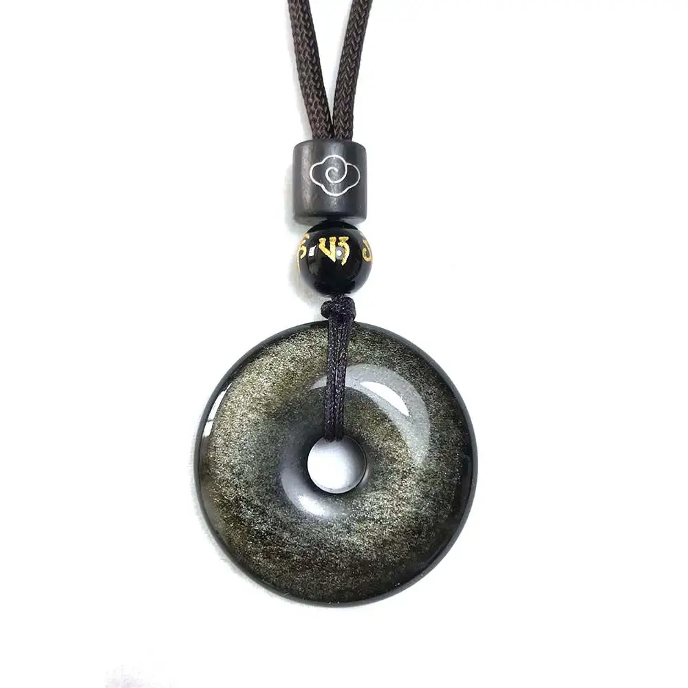 Natural Obsidian Safety Buckle Pendant Gold Obsidian Wood Variable Stone Pendant Foreign Trade Explosions Necklace Gem Pendant - Image 8