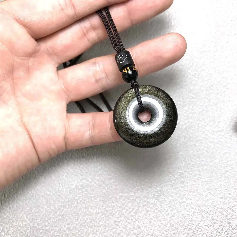 Natural Obsidian Safety Buckle Pendant Gold Obsidian Wood Variable Stone Pendant Foreign Trade Explosions Necklace Gem Pendant - Image 2