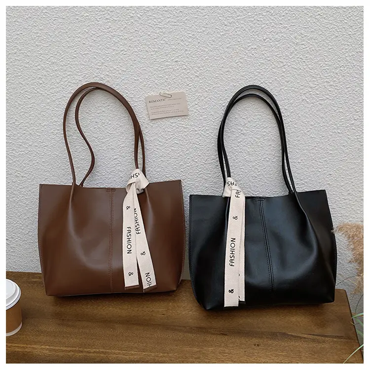2023 Vintage Women's Large PU Shoulder Bag Brown Black — feature 29