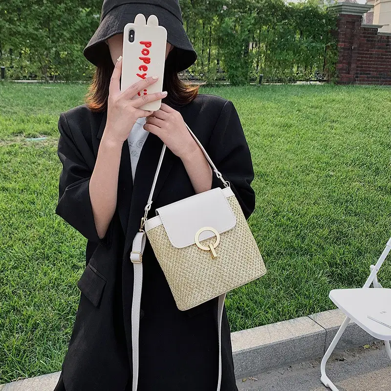 Women's 2023 Straw Bag with Buckle & Shoulder Crossbody