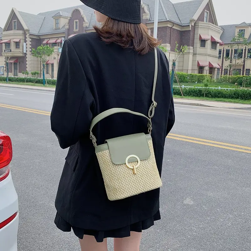 Women's 2023 Straw Bag with Buckle & Shoulder Crossbody