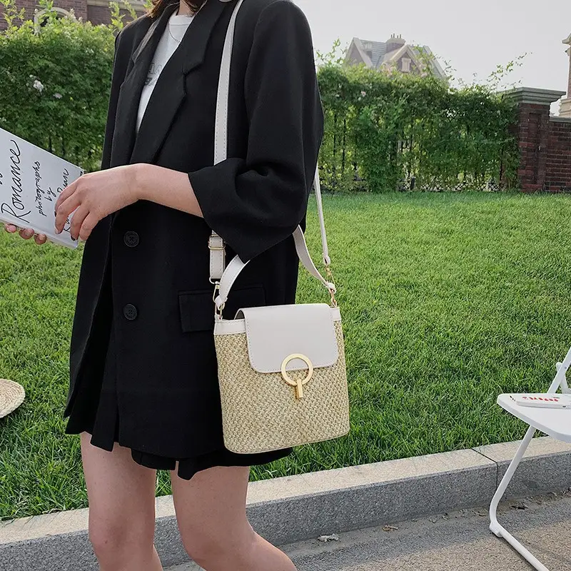 Women's 2023 Straw Bag with Buckle & Shoulder Crossbody