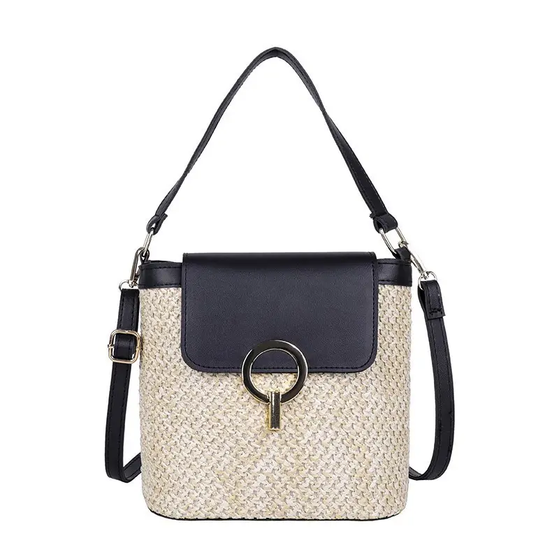 Women's 2023 Straw Bag with Buckle & Shoulder Crossbody