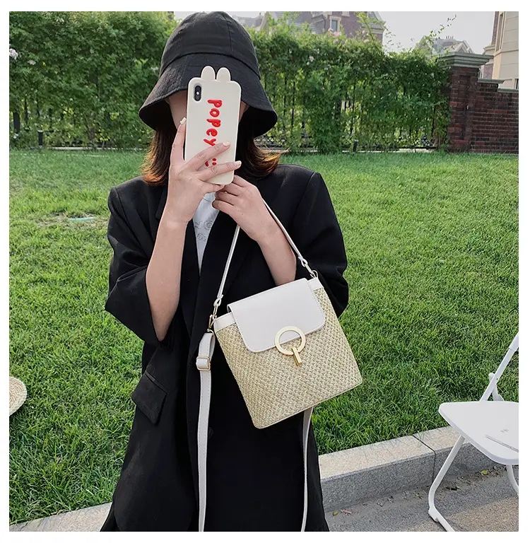 Women's 2023 Straw Bag with Buckle & Shoulder Crossbody — feature 12