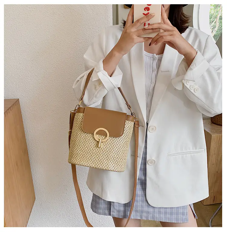 Women's 2023 Straw Bag with Buckle & Shoulder Crossbody — feature 13