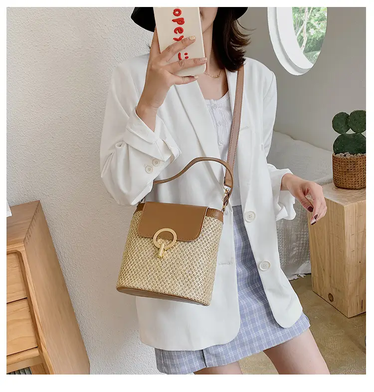 Women's 2023 Straw Bag with Buckle & Shoulder Crossbody — feature 14