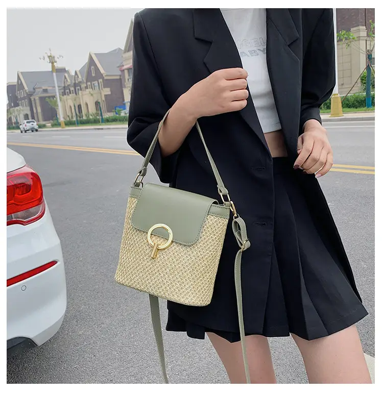 Women's 2023 Straw Bag with Buckle & Shoulder Crossbody — feature 16