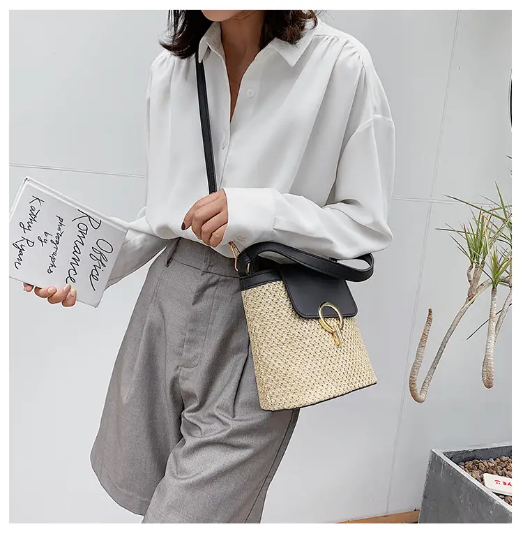 Women's 2023 Straw Bag with Buckle & Shoulder Crossbody — feature 18