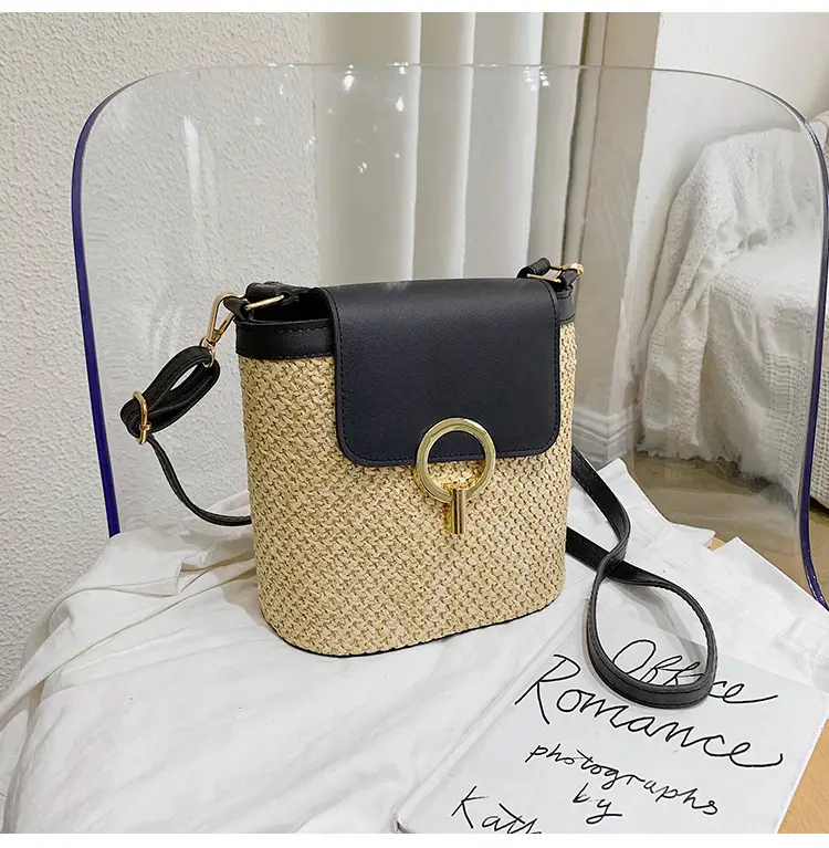 Women's 2023 Straw Bag with Buckle & Shoulder Crossbody