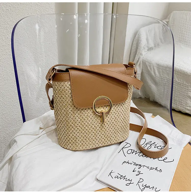 Women's 2023 Straw Bag with Buckle & Shoulder Crossbody