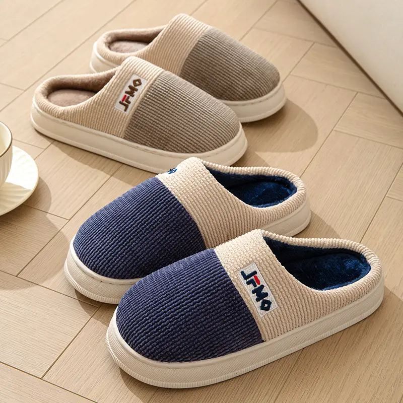 Thickened plus size cotton slippers men's winter home shoes indoor non-slip fabric slippers in stock wholesale one-piece delivery - Image 5