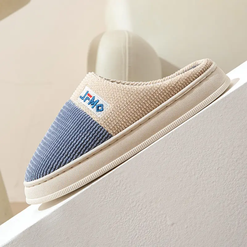 Thickened plus size cotton slippers men's winter home shoes indoor non-slip fabric slippers in stock wholesale one-piece delivery - Image 6