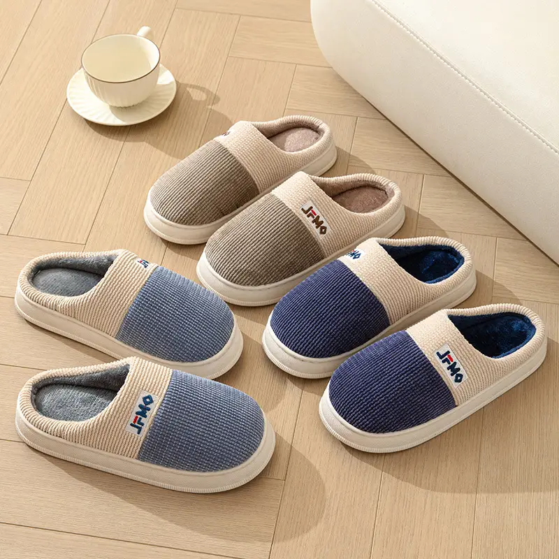 Thickened plus size cotton slippers men's winter home shoes indoor non-slip fabric slippers in stock wholesale one-piece delivery - Image 7