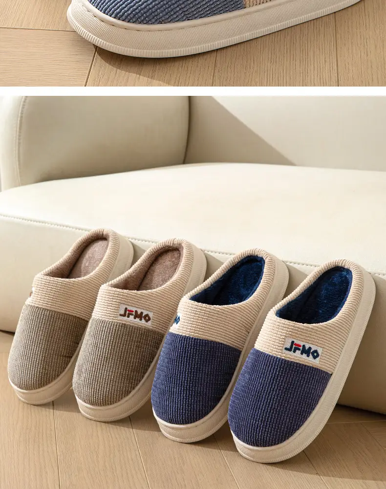 Thickened plus size cotton slippers men's winter home shoes indoor non-slip fabric slippers in stock wholesale one-piece delivery — feature 12