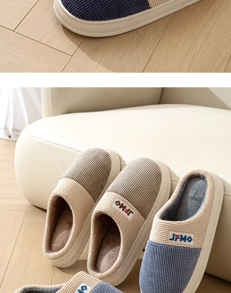 Thickened plus size cotton slippers men's winter home shoes indoor non-slip fabric slippers in stock wholesale one-piece delivery — feature 3