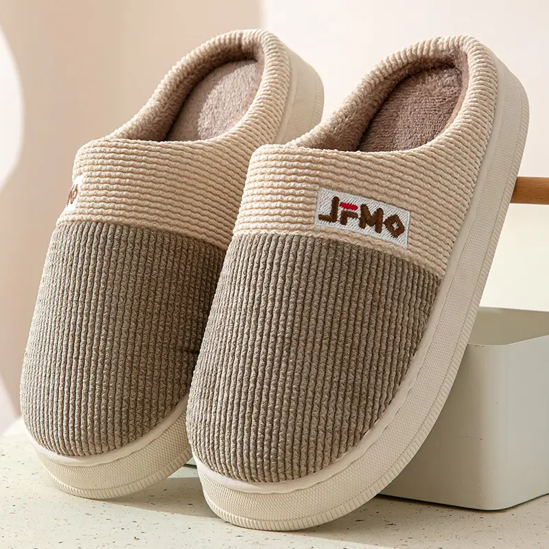 Thickened plus size cotton slippers men's winter home shoes indoor non-slip fabric slippers in stock wholesale one-piece delivery - Image 3