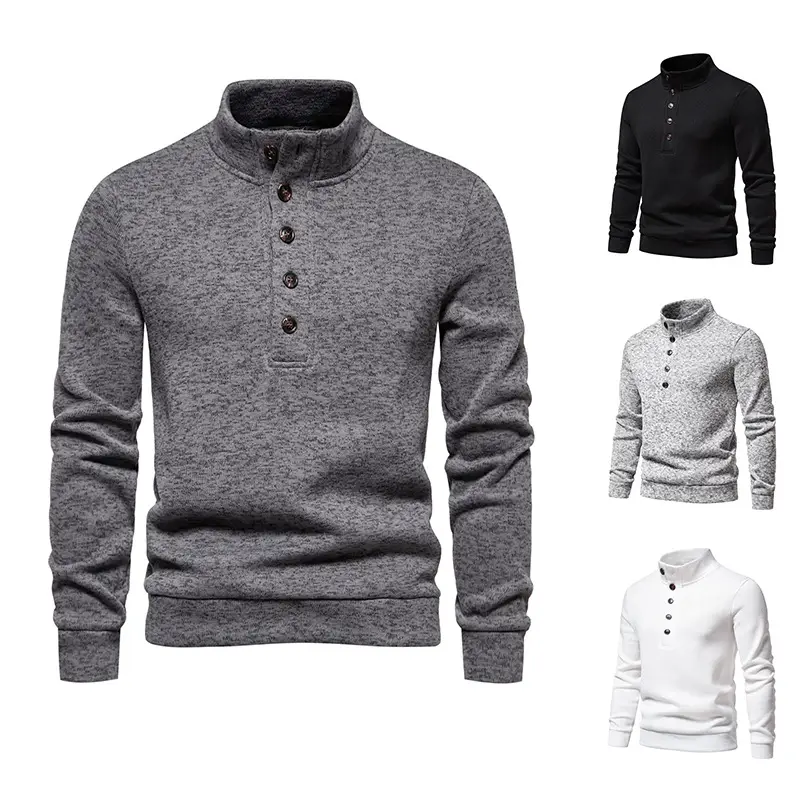 Men's Grey Turtleneck Cotton Sweater Coat - Image 9