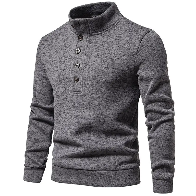Men's Grey Turtleneck Cotton Sweater Coat — feature 12