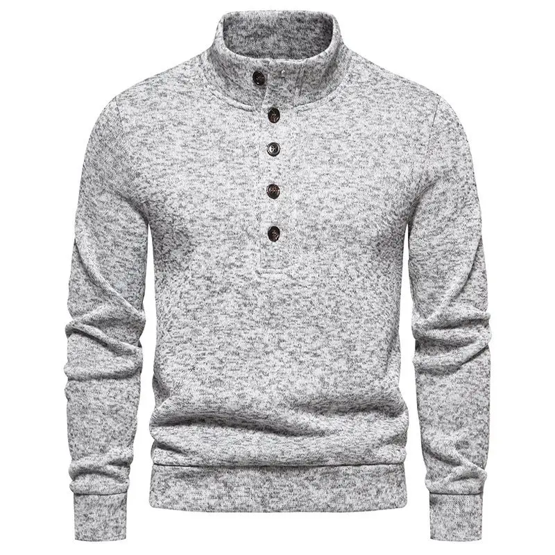 Men's Grey Turtleneck Cotton Sweater Coat - Image 2