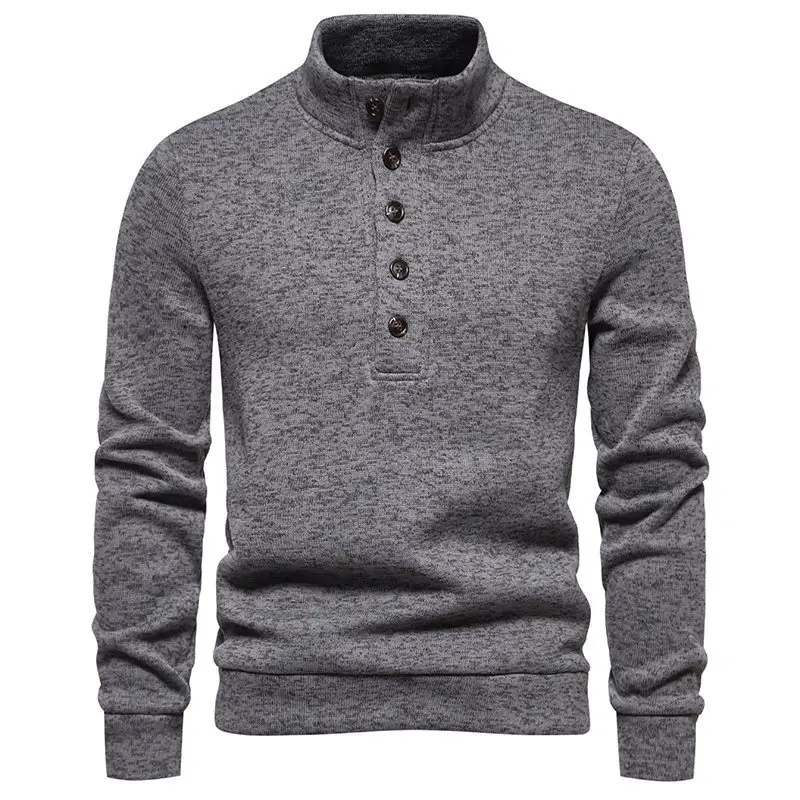 Men's Grey Turtleneck Cotton Sweater Coat - Image 3