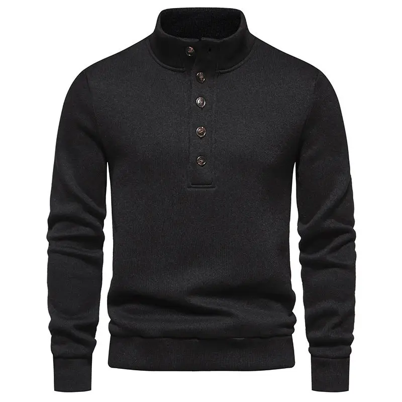 Men's Grey Turtleneck Cotton Sweater Coat - Image 4