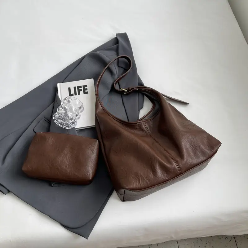 2023 Korean Style Brown Leather Shoulder Bag - Image 4