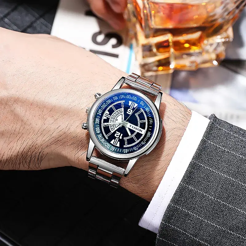 Men's Digital Blue Light Watch with Stainless Steel Band