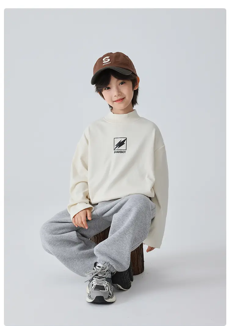 Haima Boys Winter Half-Turtleneck T-Shirt Brown Beige Grey — feature 10