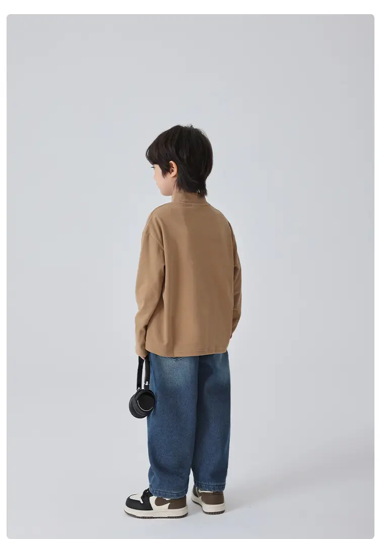 Haima Boys Winter Half-Turtleneck T-Shirt Brown Beige Grey — feature 12