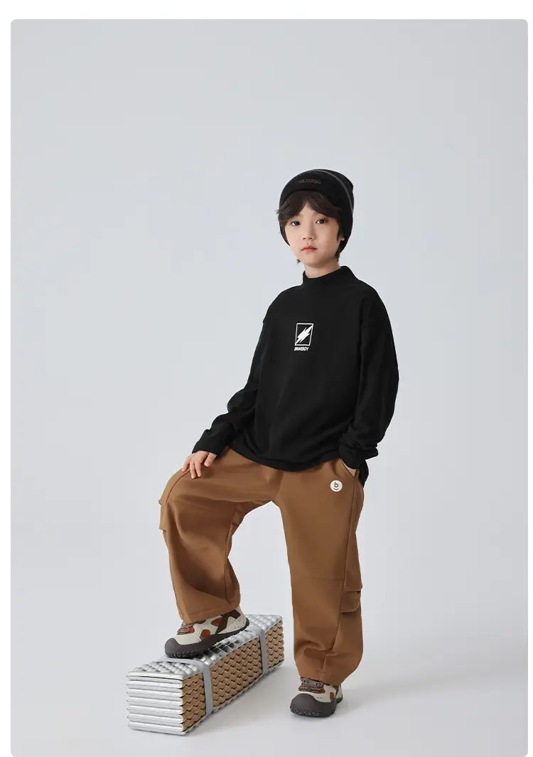 Haima Boys Winter Half-Turtleneck T-Shirt Brown Beige Grey — feature 14