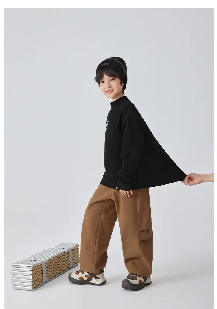 Haima Boys Winter Half-Turtleneck T-Shirt Brown Beige Grey — feature 15