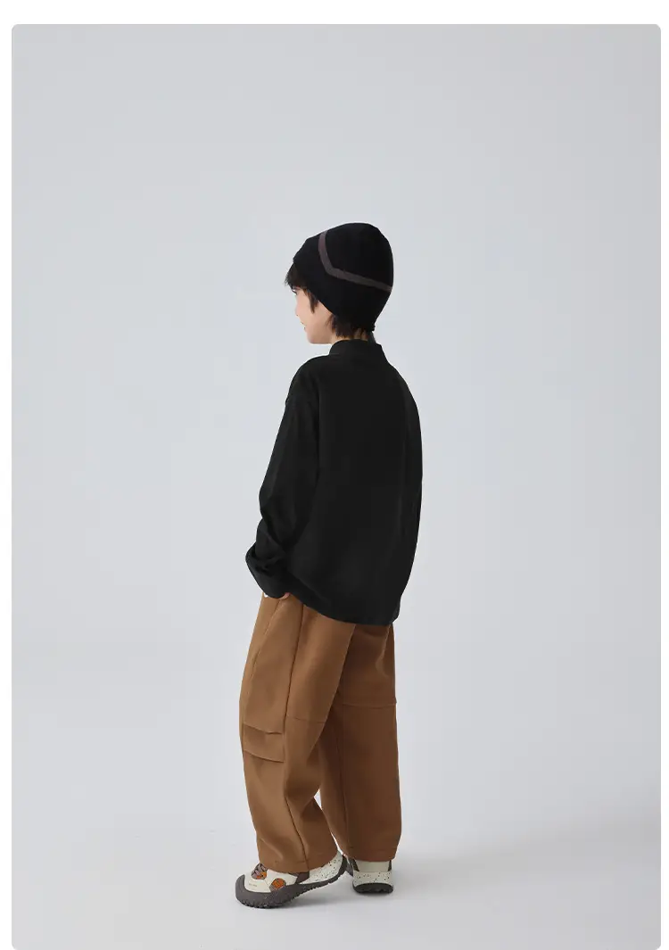 Haima Boys Winter Half-Turtleneck T-Shirt Brown Beige Grey — feature 16